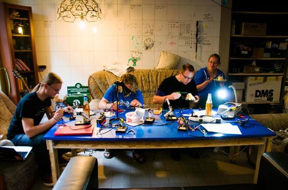 A soldering workshop at Netz39 hackerspace in Magdeburg, Germany. Photo credit: Mitch Altman.