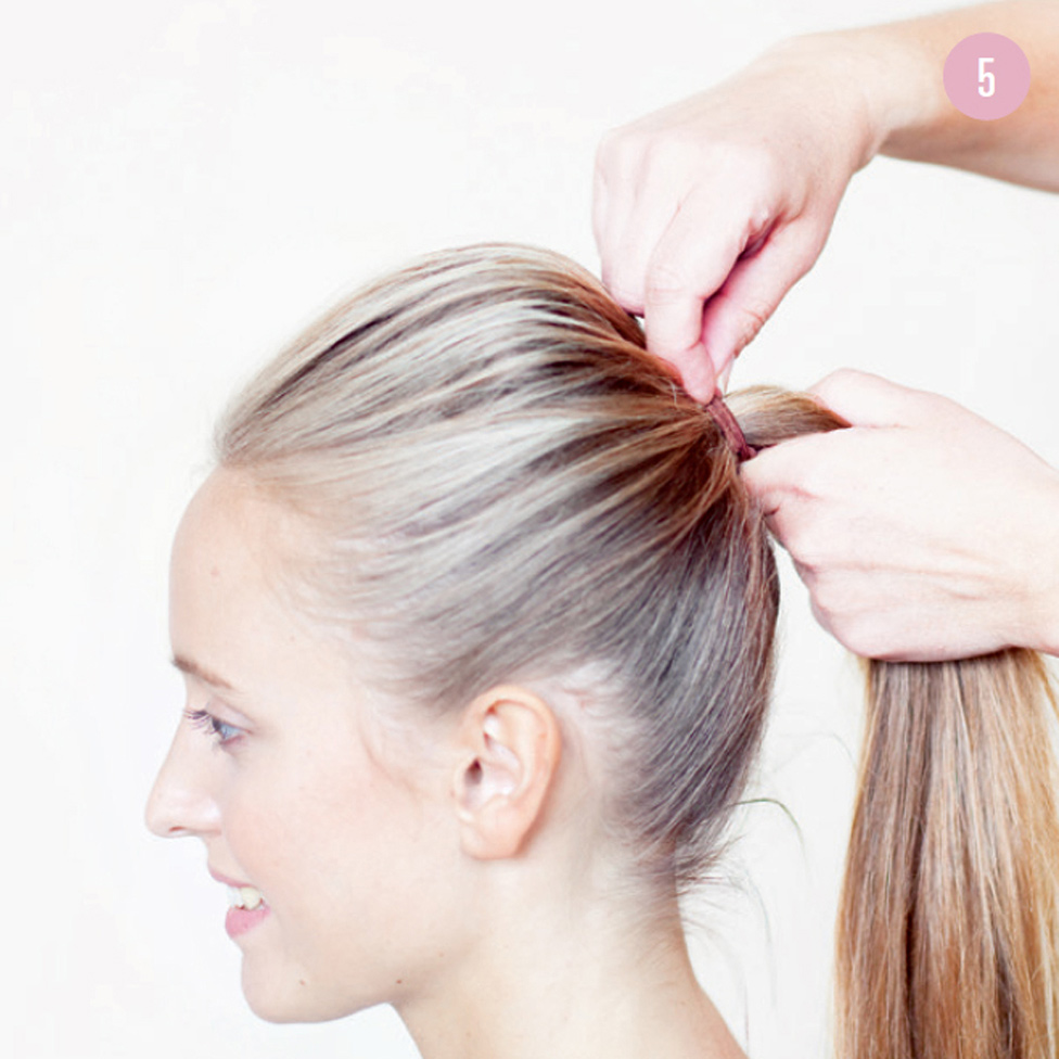 5 Pull all your hair together into a ponytail and secure with a hair elastic