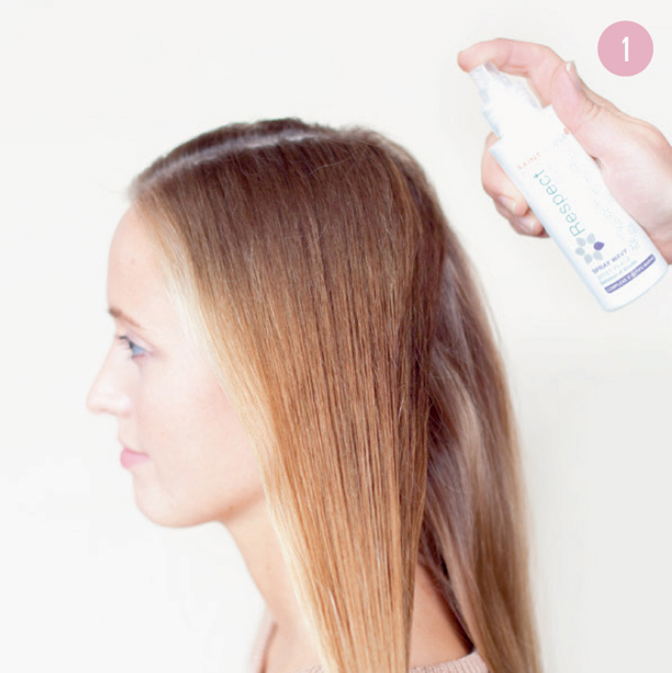 1 Apply the texturizing spray to damp hair the whole way down