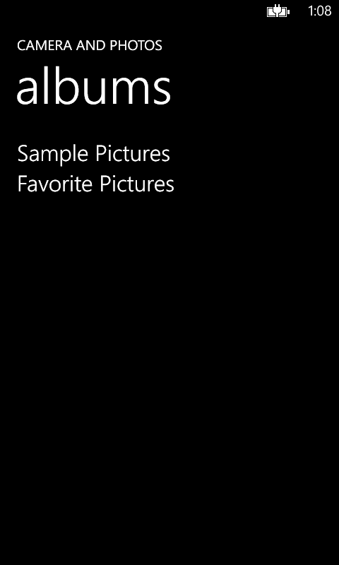 A screenshot of the AlbumListPage from the PhotoSlideshow solution. Two albums are listed: Sample Pictures and Favorite Pictures.