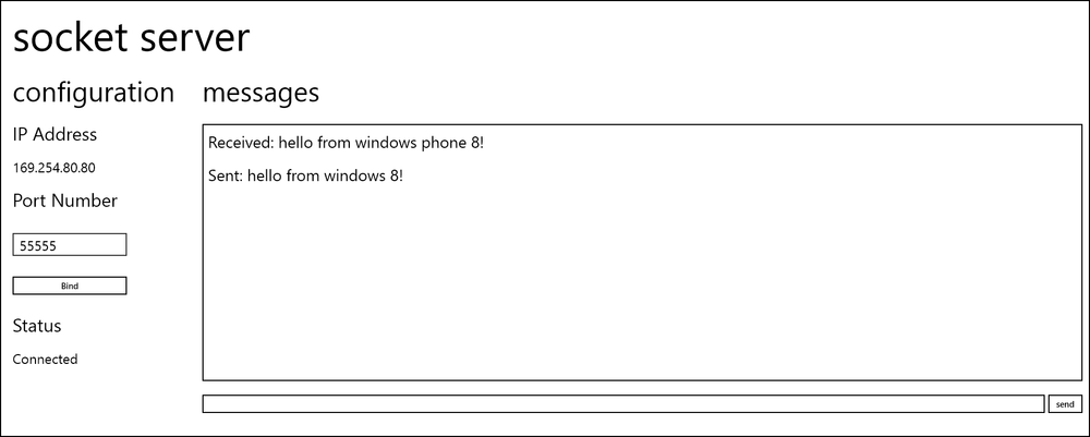 A screenshot of the SocketServer app in the BasicSockets solution.m