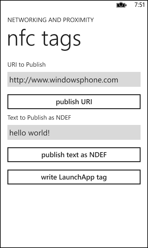 A screenshot of the NfcReaderWriter app.