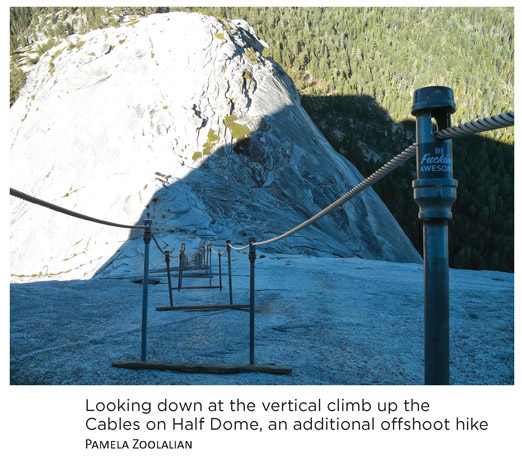 Looking down at the vertical climb up the Cables on Half Dome, an additional offshoot hike Pamela Zoolalian