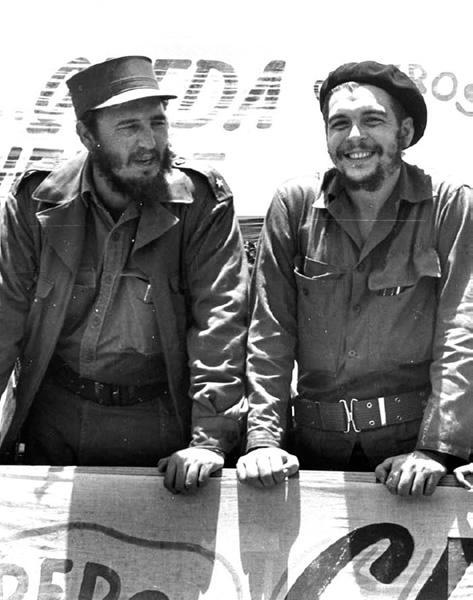 Fidel Castro and Che Guevara at a rally.