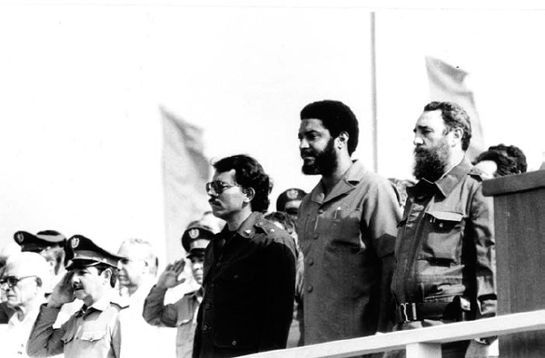 Daniel Ortega of Nicaragua, Maurice Bishop of Grenada and Fidel Castro, May 1, 1980, Havana.