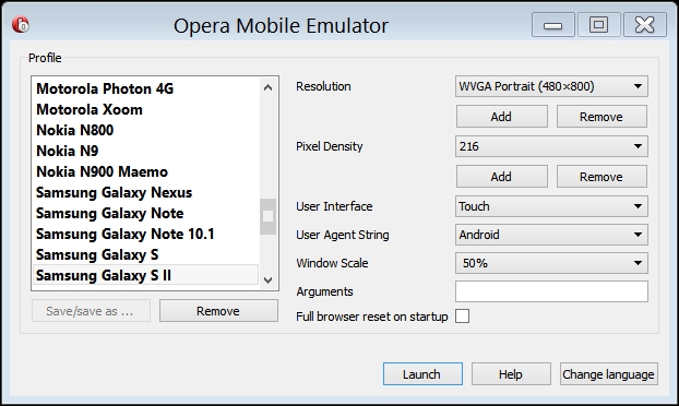 The Opera Mobile emulator