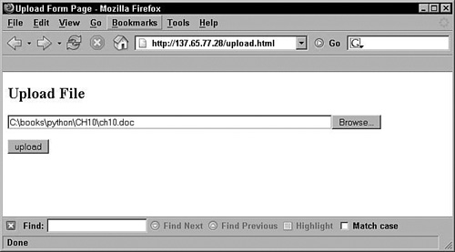 Web browser view of upload.html code.