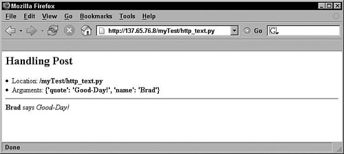 Output HTML page created by http_post_serv.py code.