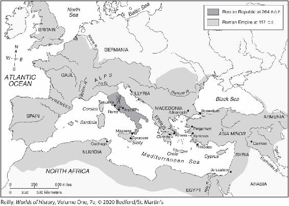 A map shows the Roman Empire and the Roman Republic.