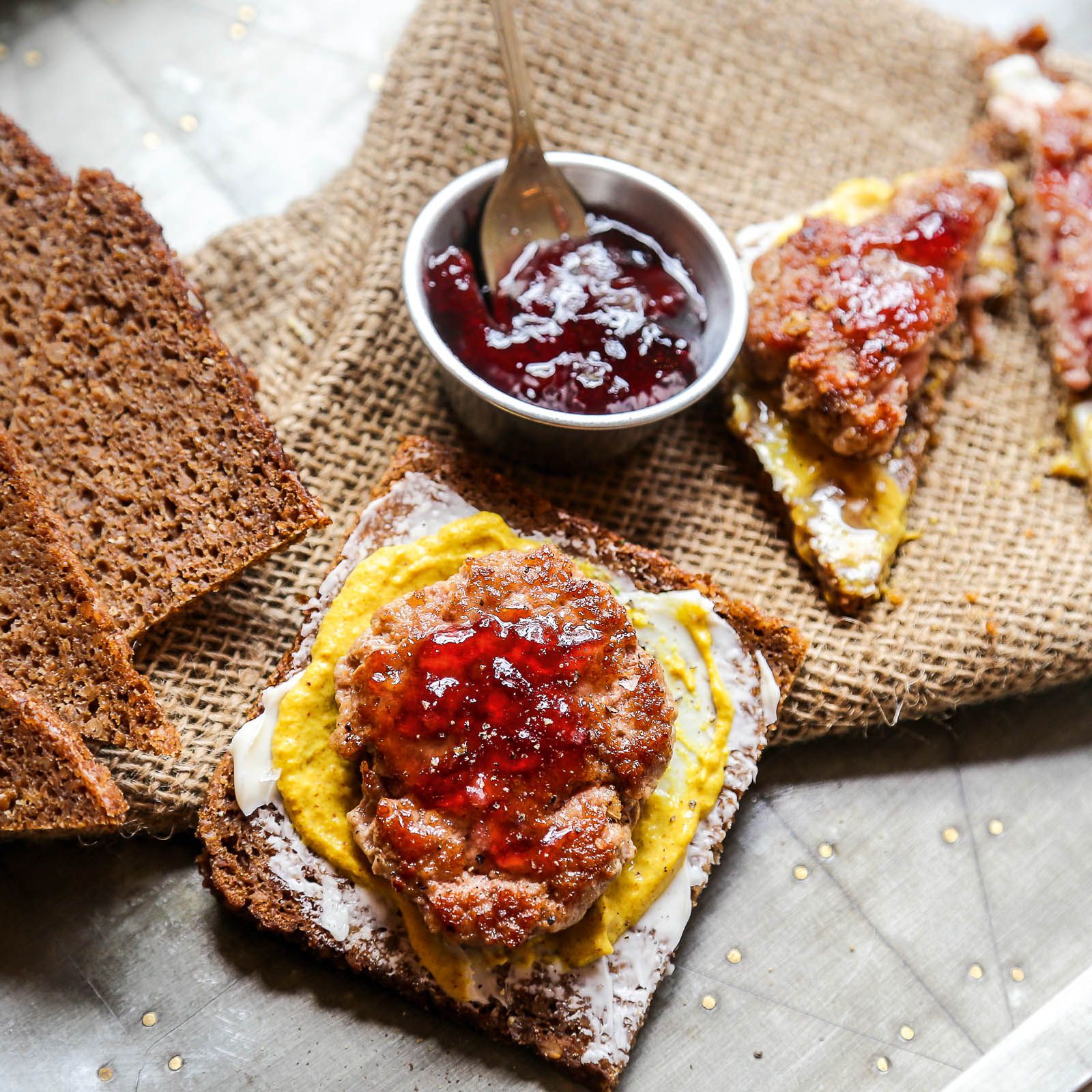 Photo of Pork Sausages with Lingonberry Jam.