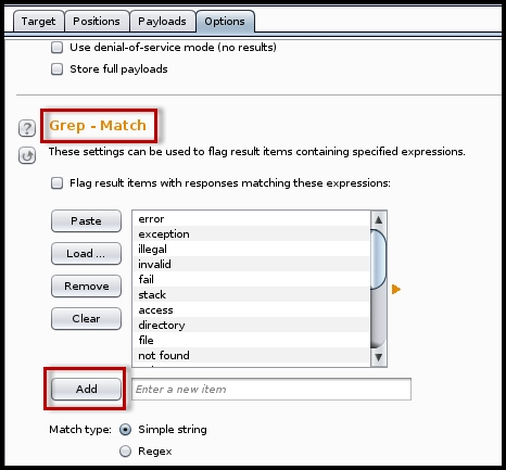 Fuzzing using Burp intruder