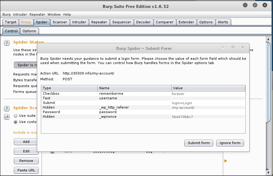 Spidering a site with Burp Spider