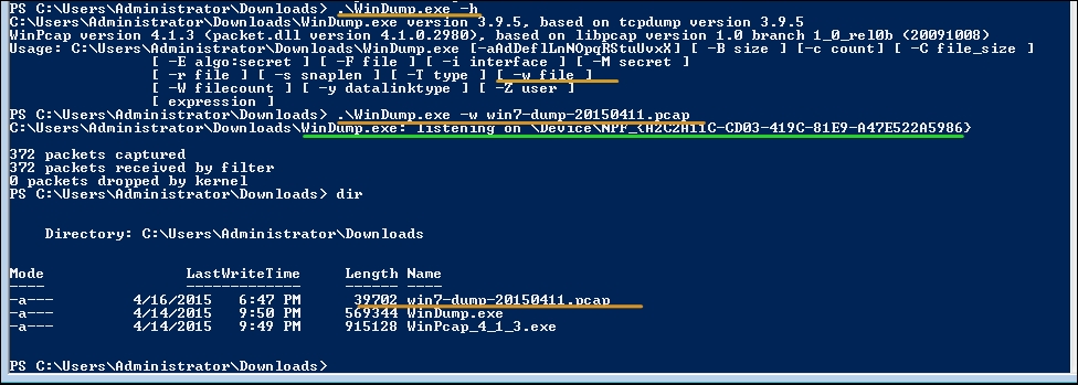 More basic sniffing with WinDump (Windows tcpdump)