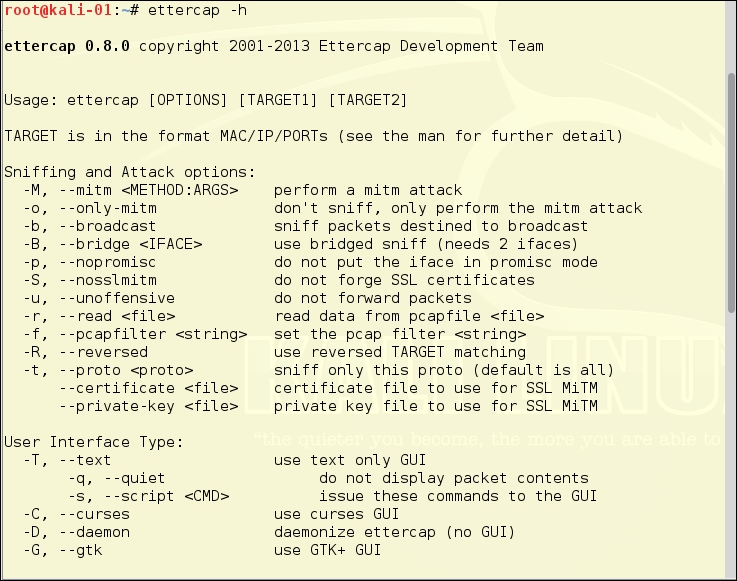 Using Ettercap on the command line