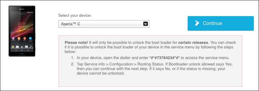 Unlocking boot loader on Sony through a vendor specified method