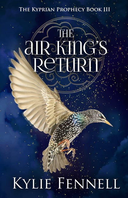 The Air King’s Return: The Kyprian Prophecy – Book 3. Picture of starling mid flight against magical night sky