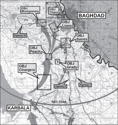 MAP 22. Vth Corps plan to isolate Baghdad