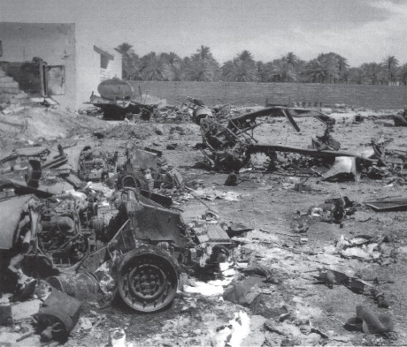 The 2nd Brigade tactical operations center immediately after it was hit by an Iraqi missile. The TOC was back controlling the fight only 45 minutes after this devastation.