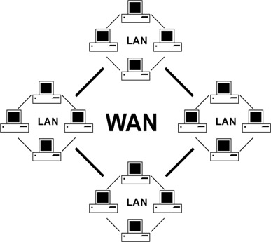 Figure 18.4 Local Area Networks Connected to a Wide Area Network