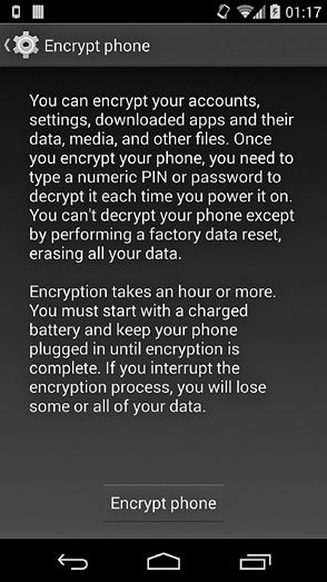 Device encryption screen