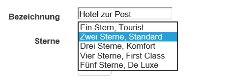 Dropdown-Listenfeld zum Editieren der Eigenschaft Sterne