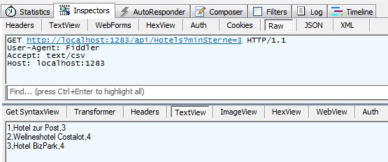 Mittels Fiddler Informationen im CSV-Format anfordern