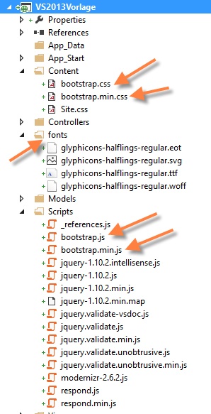 Bootstrap-Dateien in der Visual Studio 2013-Projektvorlage