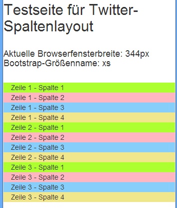 Testseite in Größe »xs«