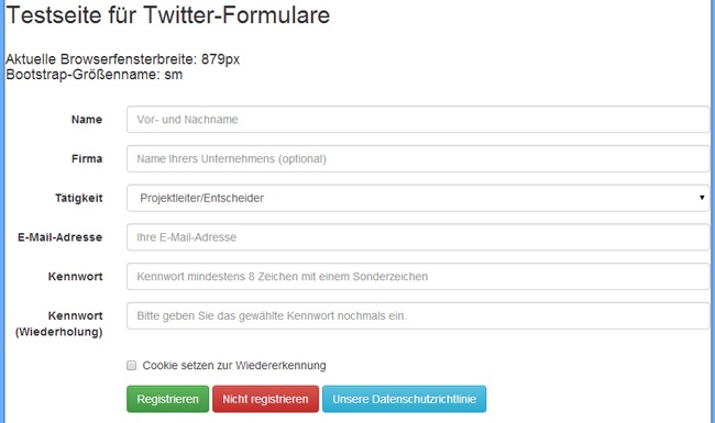 Beispiel für ein Bootstrap-Formular in den Größen sm, md und lg