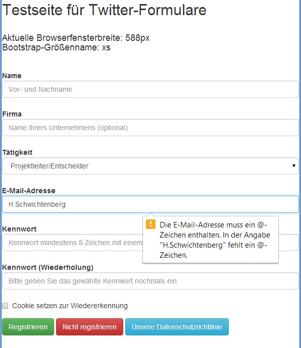 Beispiel für ein Bootstrap-Formular in der Größe xs