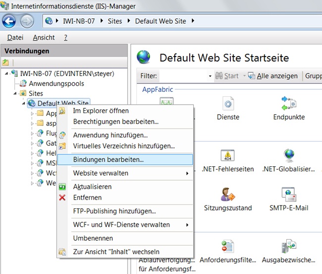 Bindungen bearbeiten im IIS-Manager