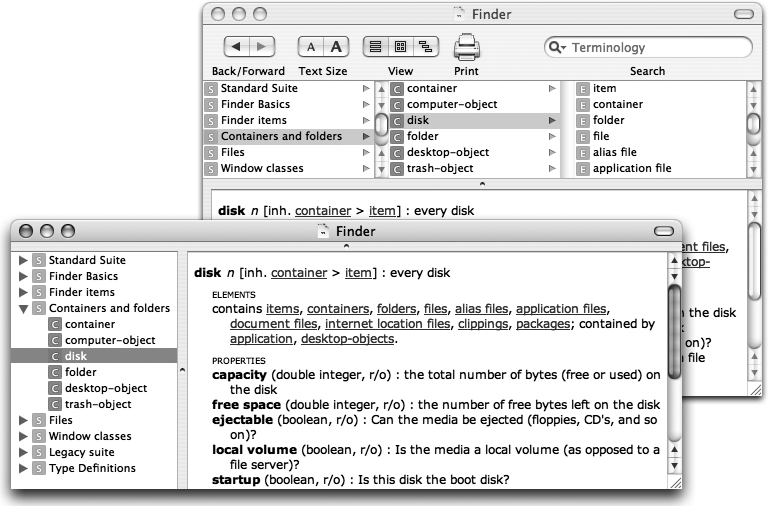 A dictionary in Script Editor