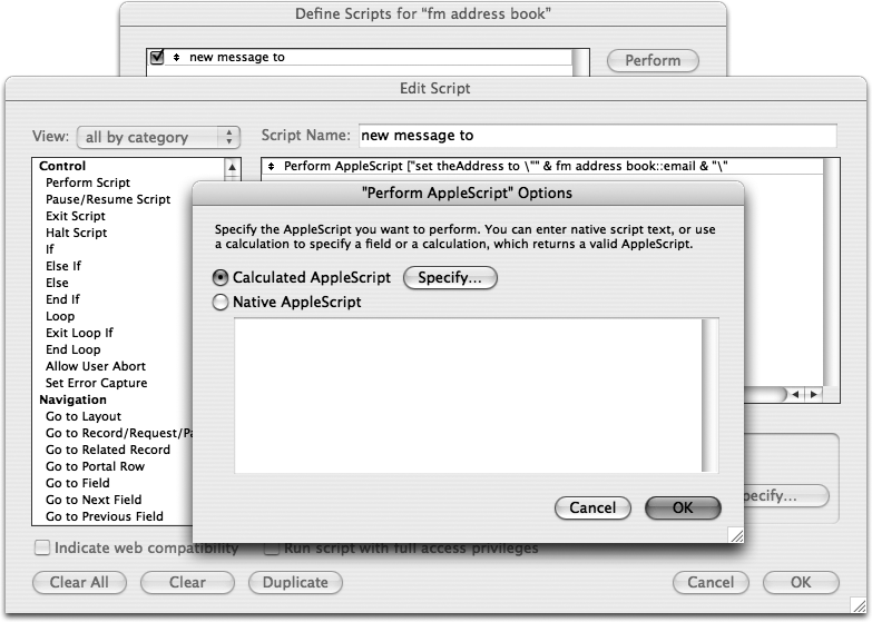 Specifying a calculated AppleScript step in a FileMaker script