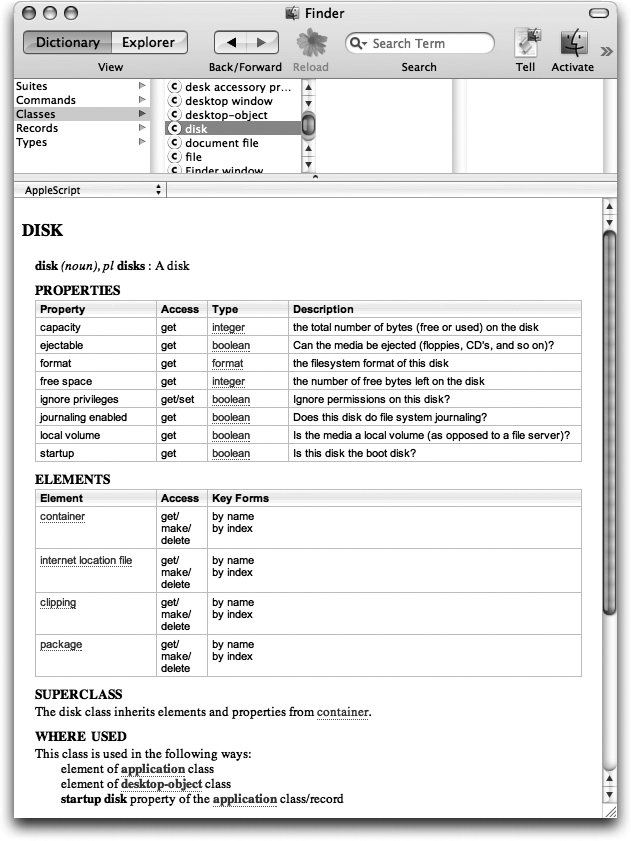 The dictionary display in Script Debugger 4 (abbreviated)