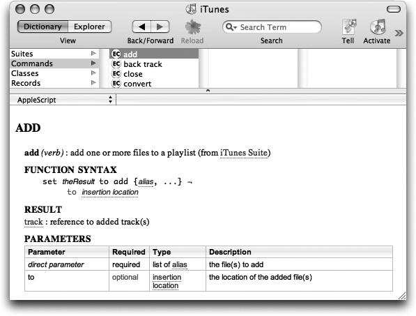 Script Debugger's display of a command