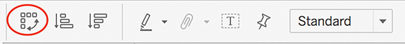 A portion of the toolbar ribbon at the top of the Tableau interface is shown. The first shortcut icon from the left is marked with a circle and shown, which is the "swap rows and columns button."