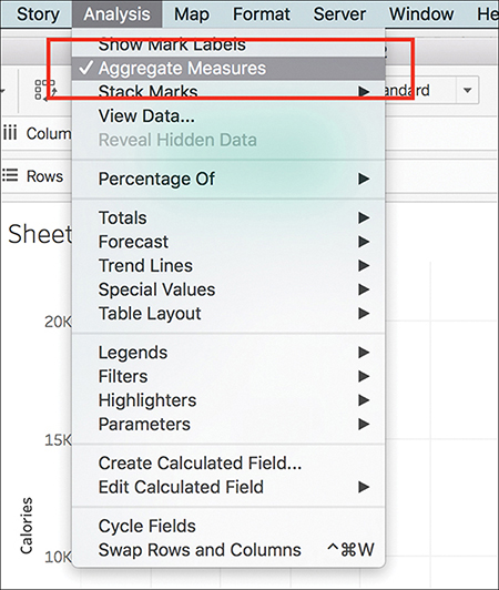 A screenshot shows the process of deselecting "Aggregate Measures."