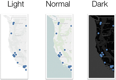 A collage of three screenshot shows the three different backgrounds available for customizing maps in Tableau.