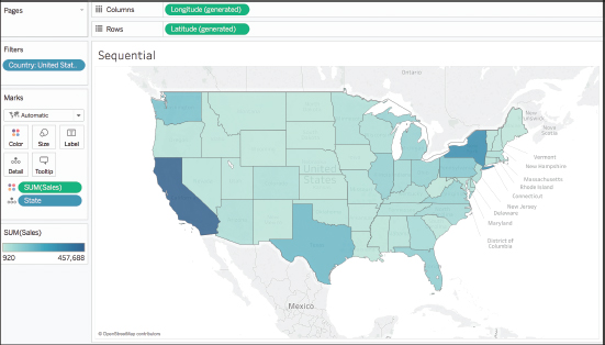 A screenshot of the Tableau interface illustrates the use of sequential coloring.