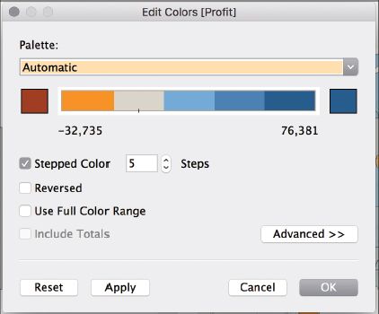 A screenshot of the Edit Colors dialog box illustrating the use of stepped color palette.