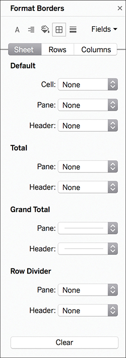 A screenshot shows the Format Borders pane of the Tableau interface.