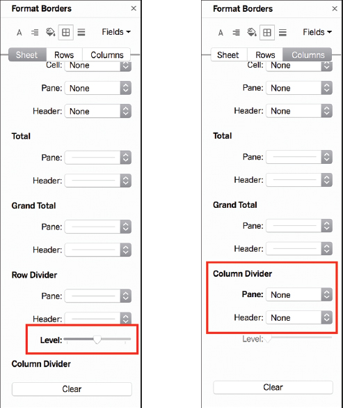 A collage of two screenshots of the Format Borders pane is shown.