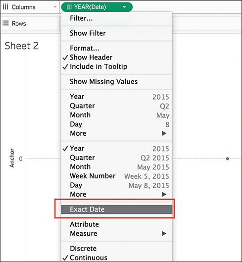 A screenshot shows the addition of "Date" field to the Column shelf.