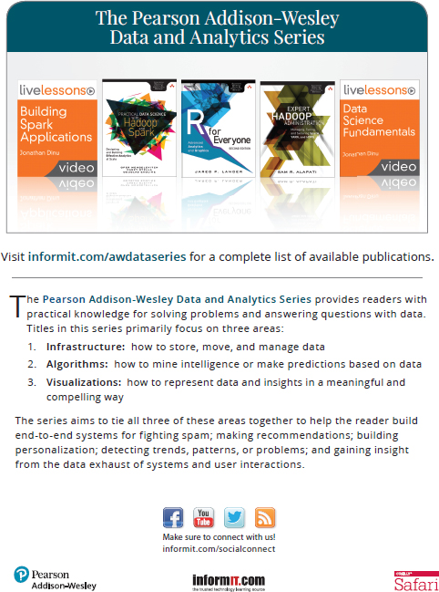 The page shows the other books in the Addison-Wesley Data and Analytics Series with a link, informit.com/awdataseries, for a complete list of available publications. Additional information about the series is also listed.