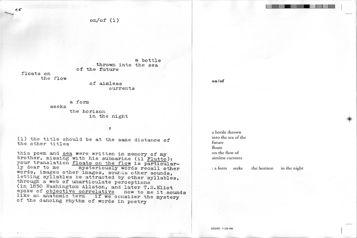 Figure 7.8 Sandri’s typewritten notes stapled to the page proof of Bennett’s translation, “on/of”