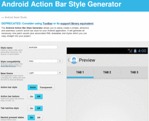 Action Bar Style Generator, As Originally Launched