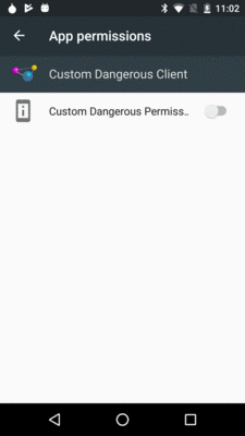 App Permissions in Settings, Showing Custom Dangerous Permission