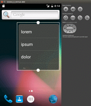 LoremWidget on Android Home Screen, with Resize Handles