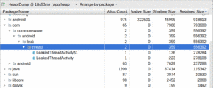 Heap Dump UI, Showing Classes In App Package