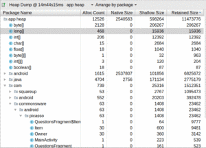 Android Studio Heap Dump, Package Tree View, Drilled Down Into Packages